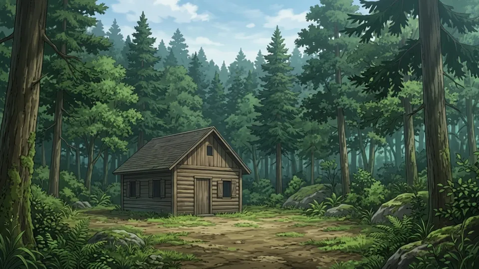 人里離れた小屋で一人で過ごす様子