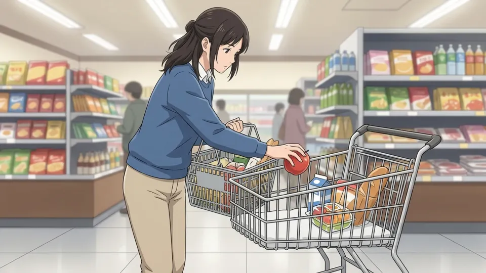 買い物カートに商品を入れる人