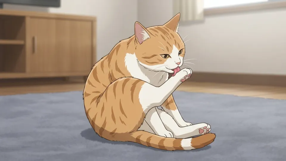毛づくろいをする猫