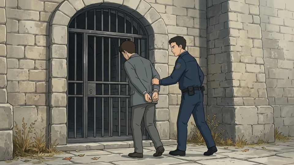 警察官に連行される容疑者。
