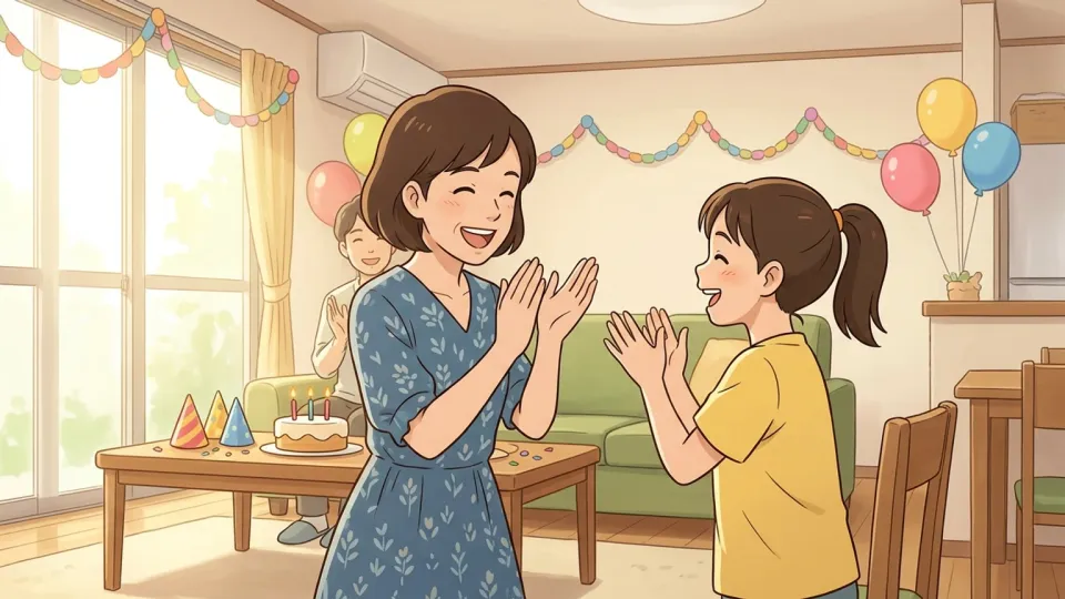 人々が笑顔でお祝いをしている様子