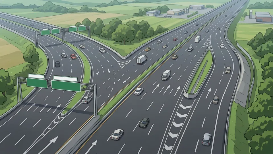 2つの道路が交わる合流点を示すイラスト