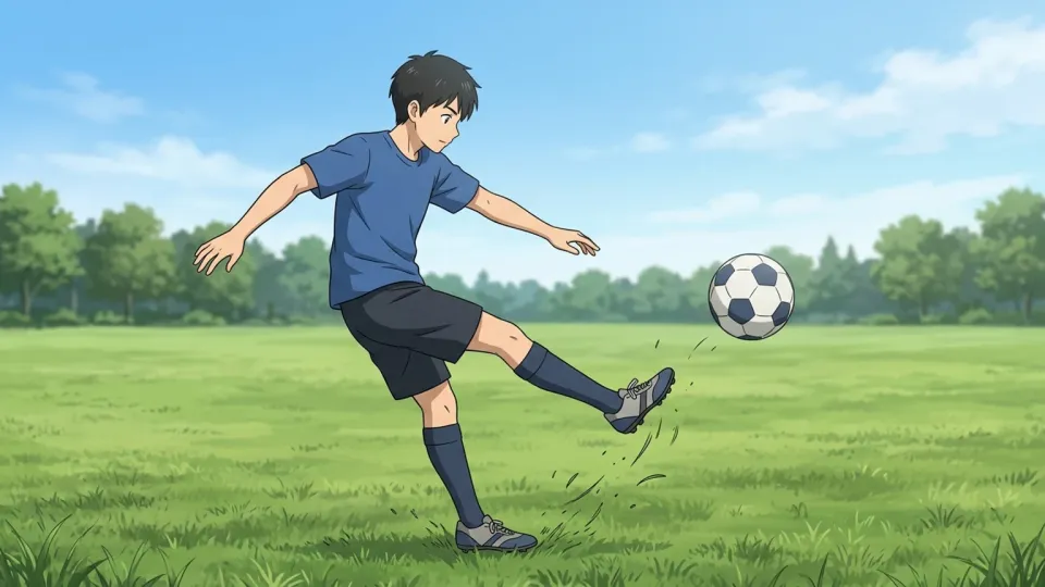 ボールを蹴る少年
