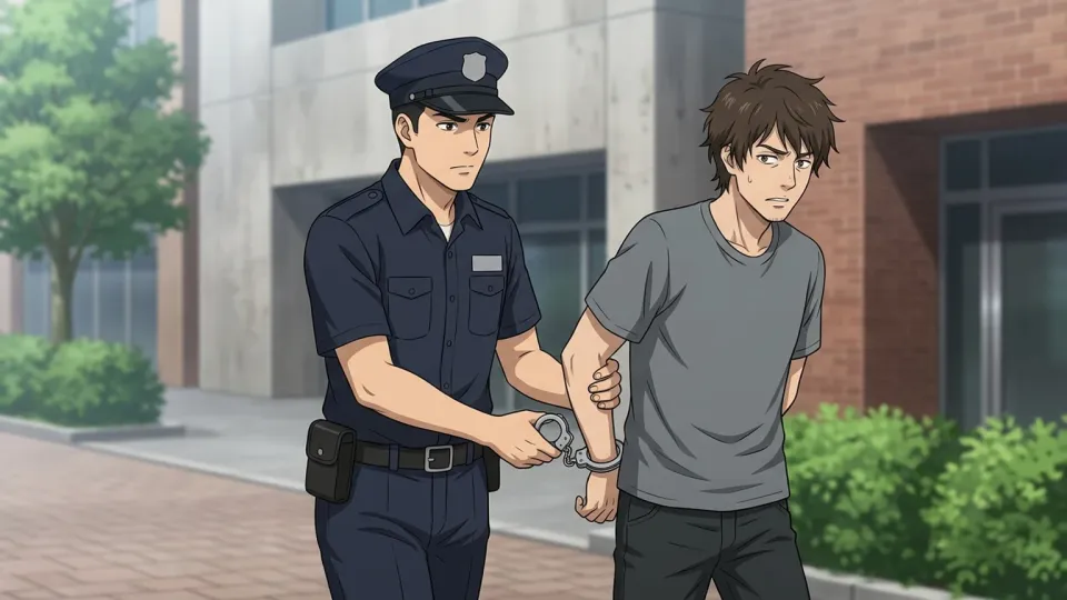 警察官に連行される殺人犯のイラスト