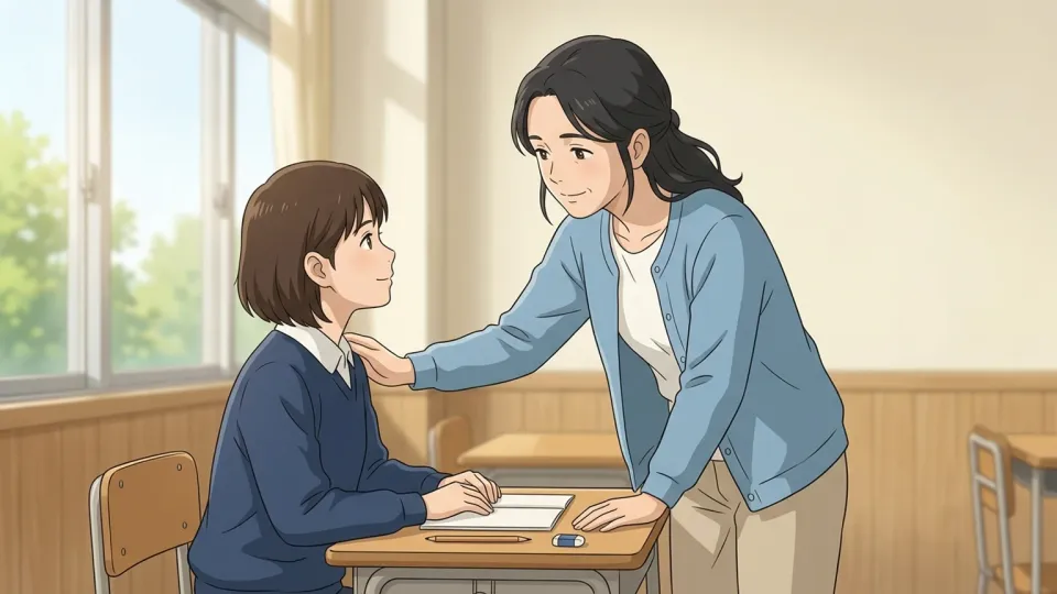 生徒に優しく接する先生