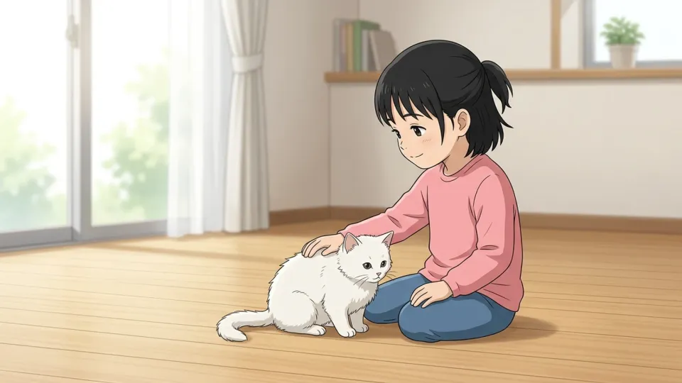 白い子猫と遊ぶ女の子
