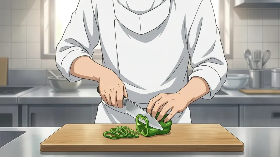 野菜を切るシェフのナイフ