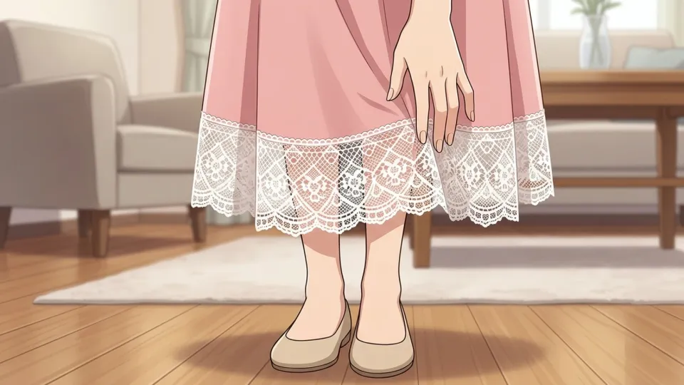 白いレースで飾られたドレスを着た女性