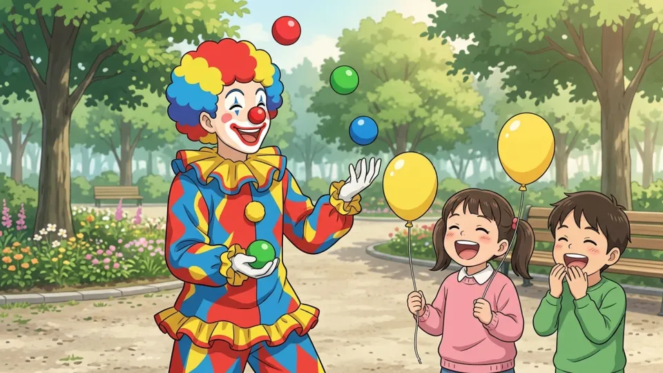 ピエロを見て笑う子供たち