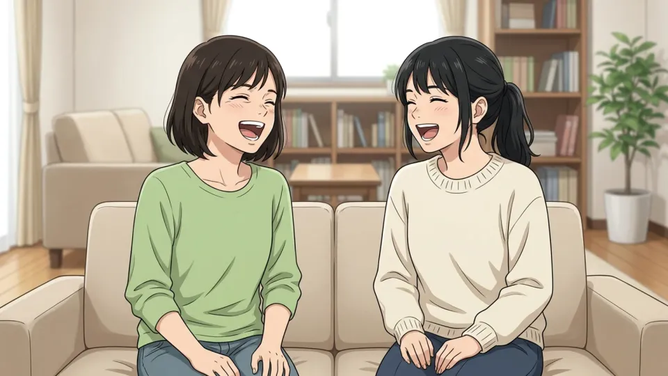 部屋で笑い合っている人々