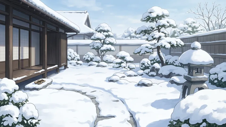 庭に積もった厚い雪の層