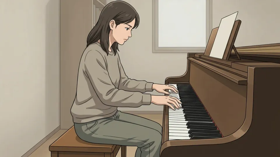 ピアノの弾き方を学ぼうとしている女性