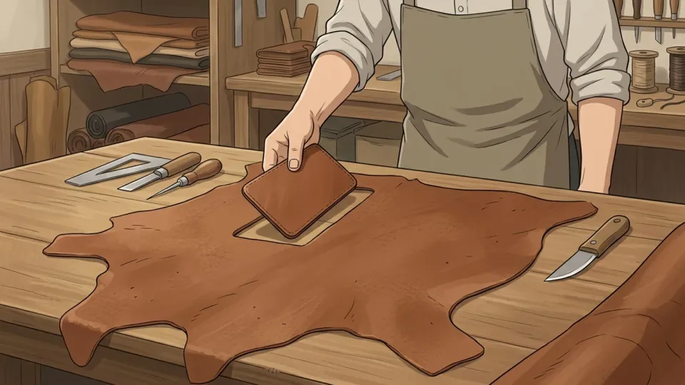 職人が革から財布を製作している様子