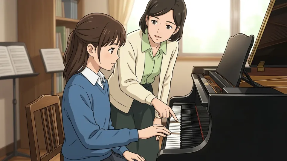 ピアノのレッスンを受ける女性