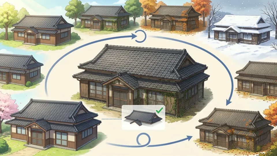 建物の存続期間にわたり使える屋根材を説明する技術者