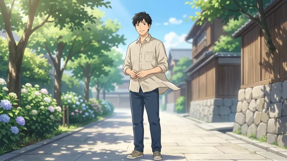 麻のシャツを着た男性