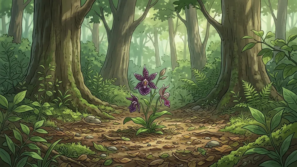 森林の地面に咲く珍しい野生の花