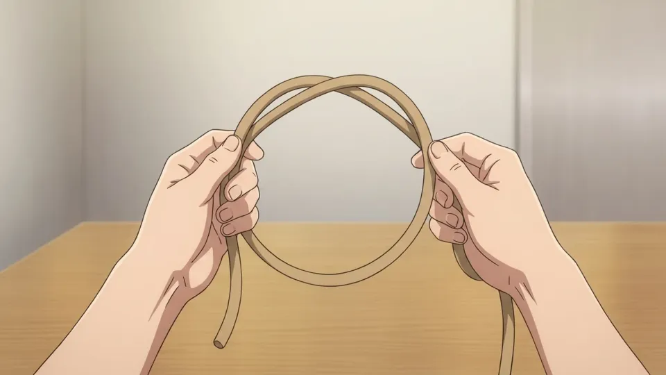 ロープで小さな輪を作っている手元