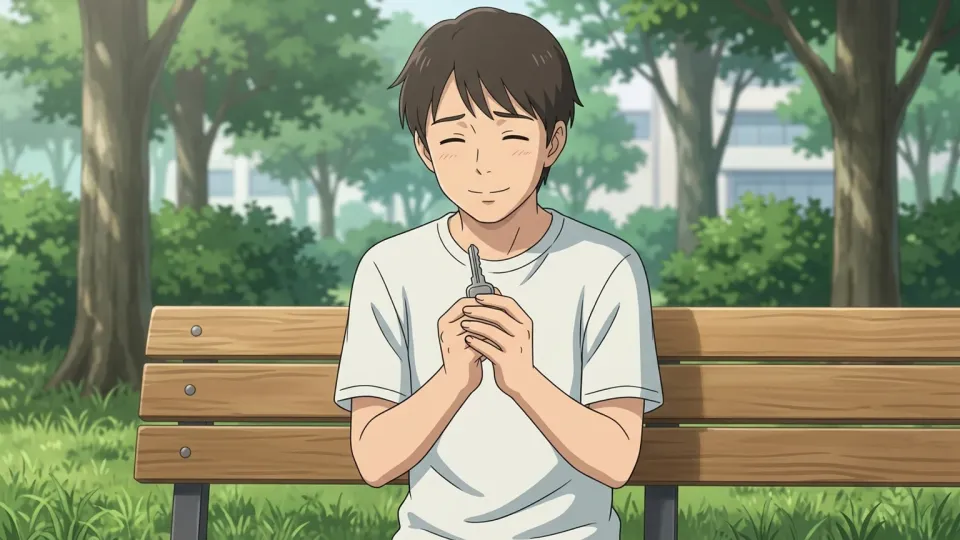 鍵を見つけて喜んでいる人