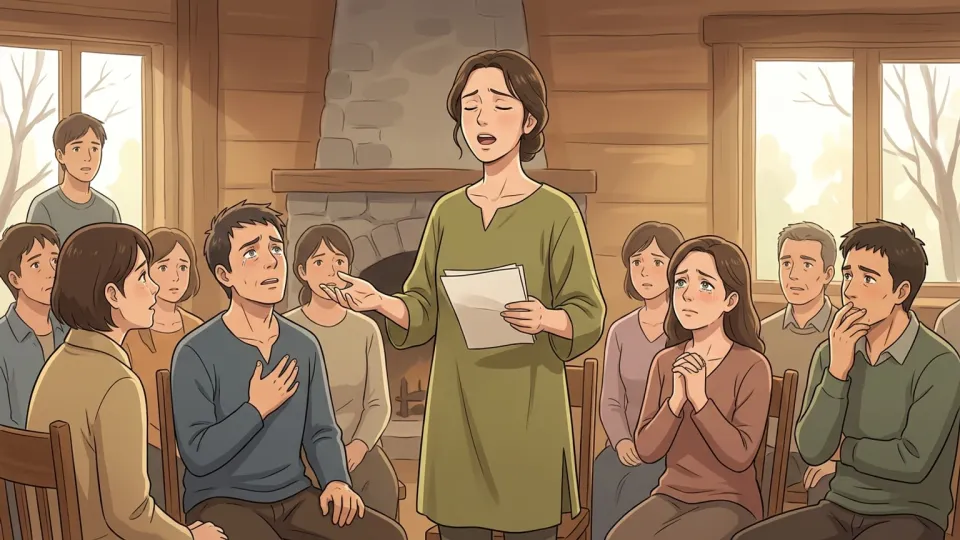 感情豊かに詩を朗読する女性詩人と感動する聴衆