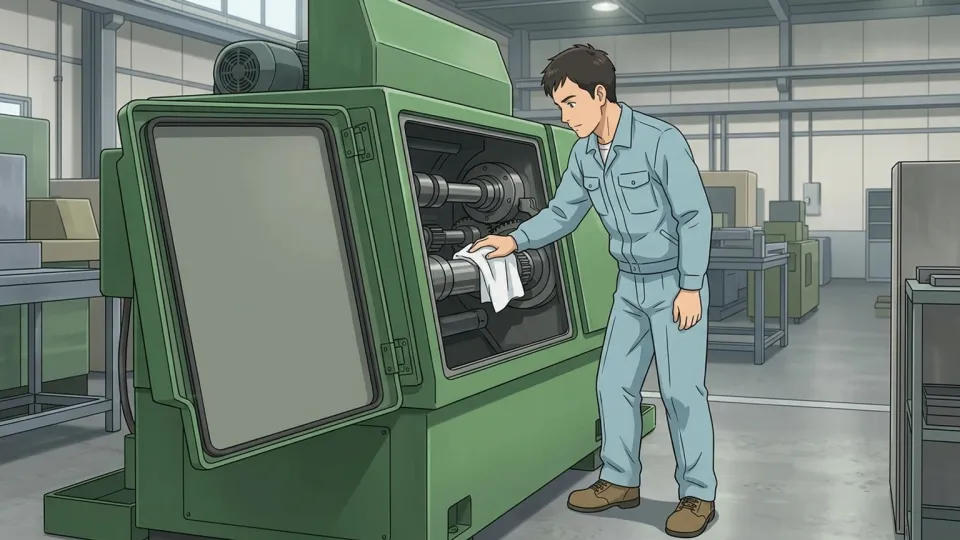 工場の機械の定期的な保守作業を行う技術者。