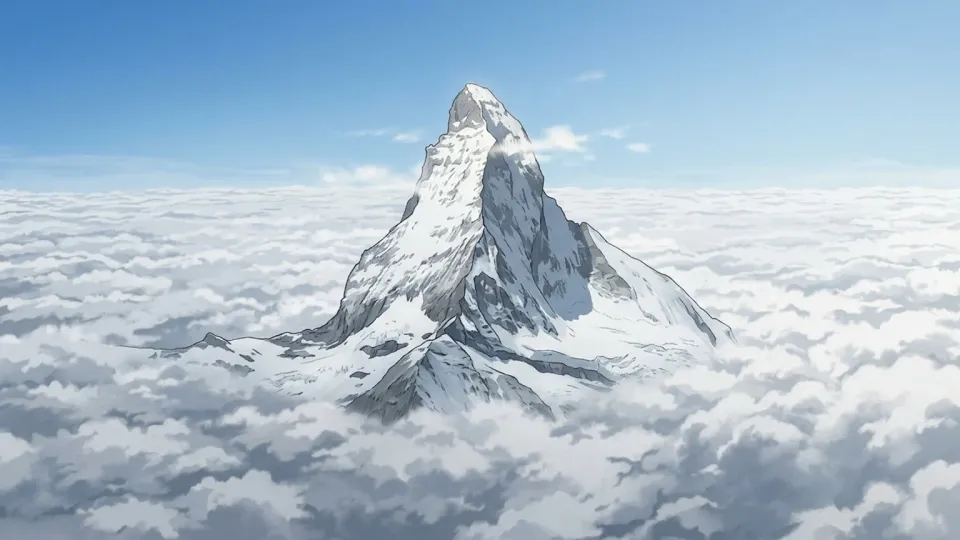 雲の上にそびえる山の威容