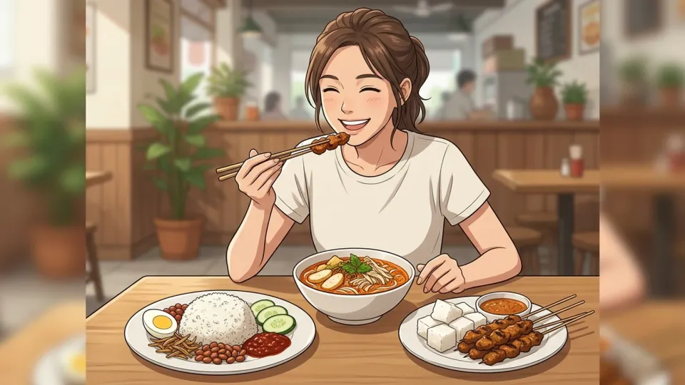 マレーシア料理を楽しむ女性