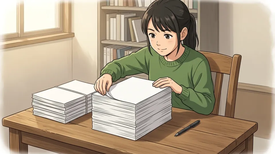 机の上にある紙の束