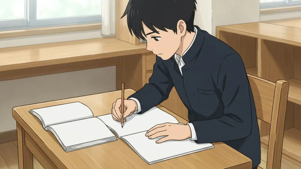 机で数学を勉強する学生