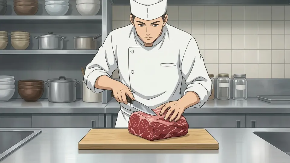 シェフが調理している新鮮な肉