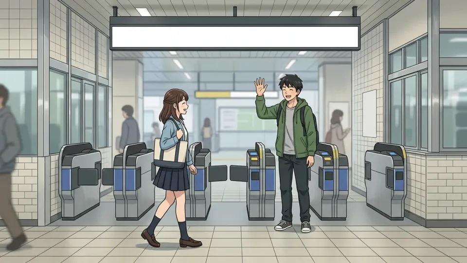 駅で友人と待ち合わせをする様子