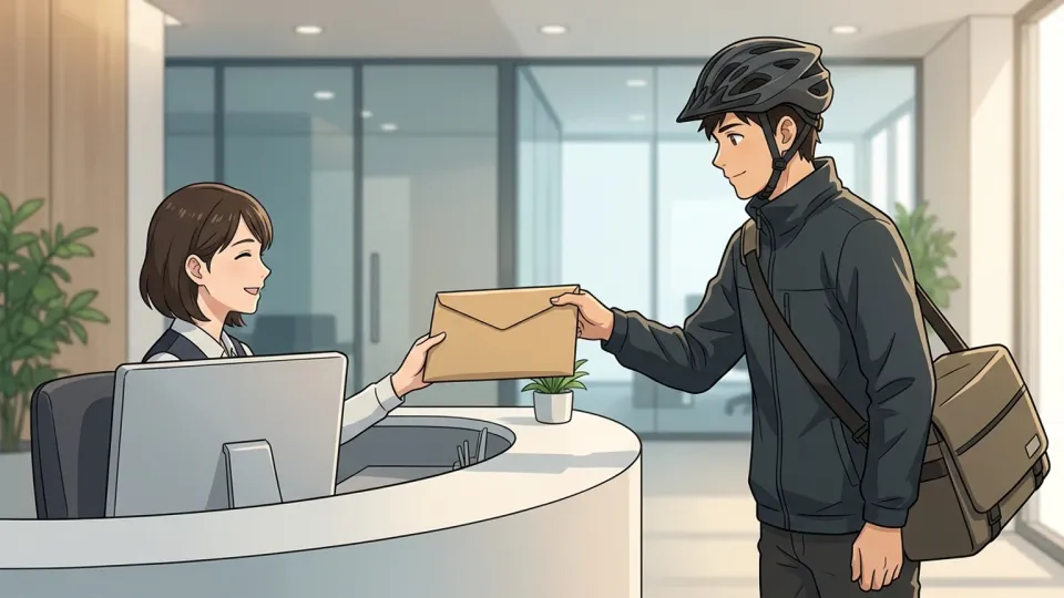 正午前に署名済み契約書を届ける配達人
