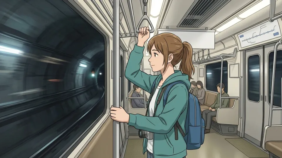 地下鉄の駅で電車を待つ観光客