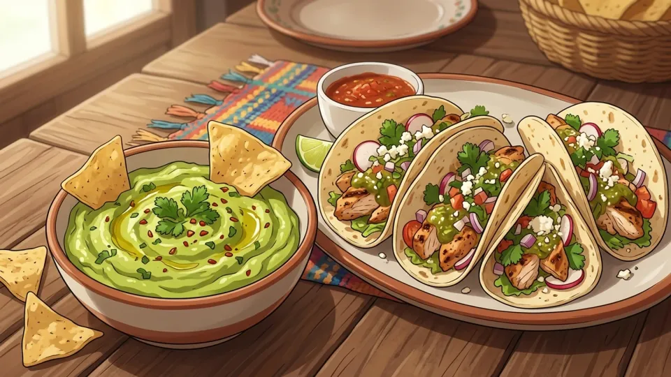 食卓に並んだ色鮮やかなメキシコ料理