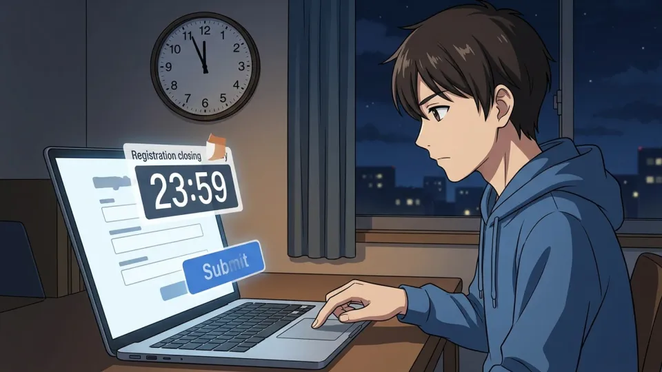 午前0時の締め切り直前にオンライン登録する利用者