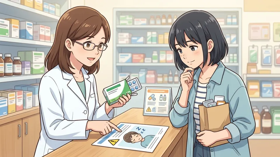 薬による軽い眠気について薬剤師から説明を受ける利用者