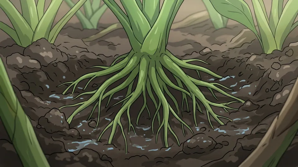 湿った土から水分を吸収する緑の植物