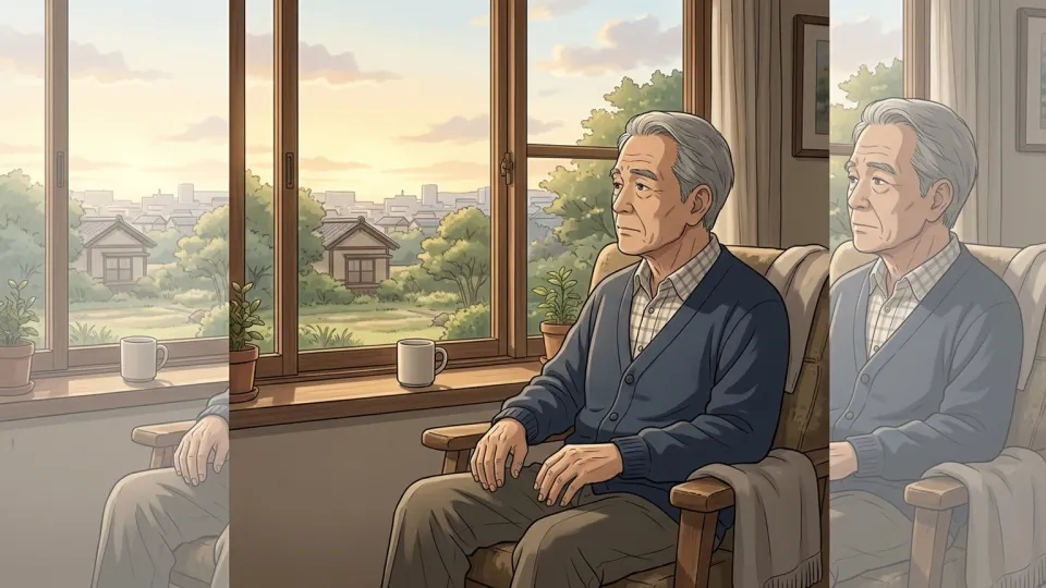 窓辺で自分の人生について考える老いた男性