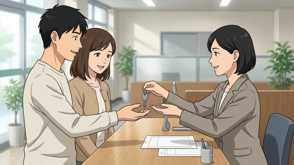 家を購入するためにローンを組む夫婦のイラスト