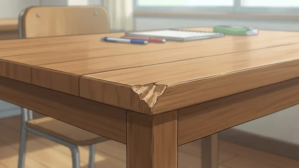 テーブルの角にある小さな刻み目