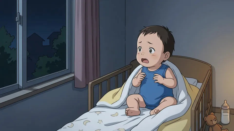 外の大きな音で目を覚ました赤ちゃん