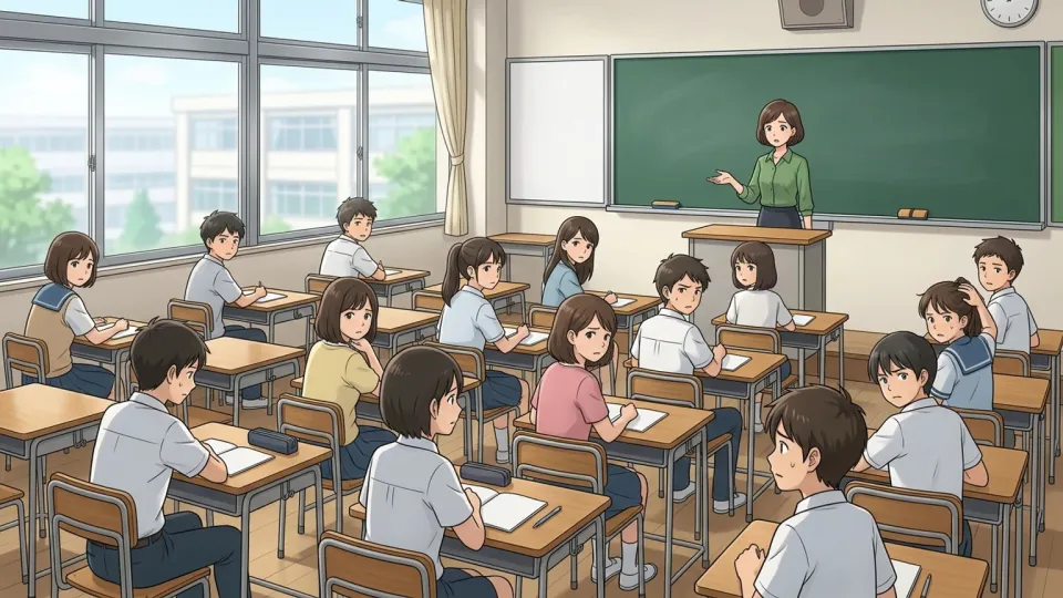 質問に答えられず困っている生徒たち