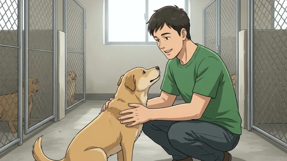 保護動物を世話する男性のイラスト