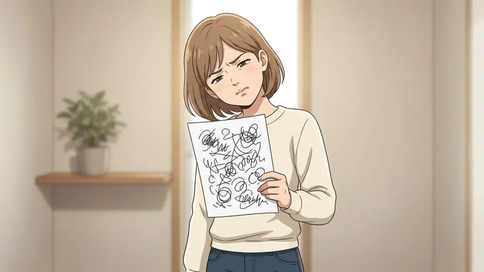 めちゃくちゃな落書きを見て困惑している人