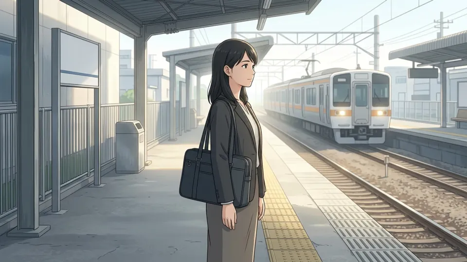 駅で電車を待つ通勤客