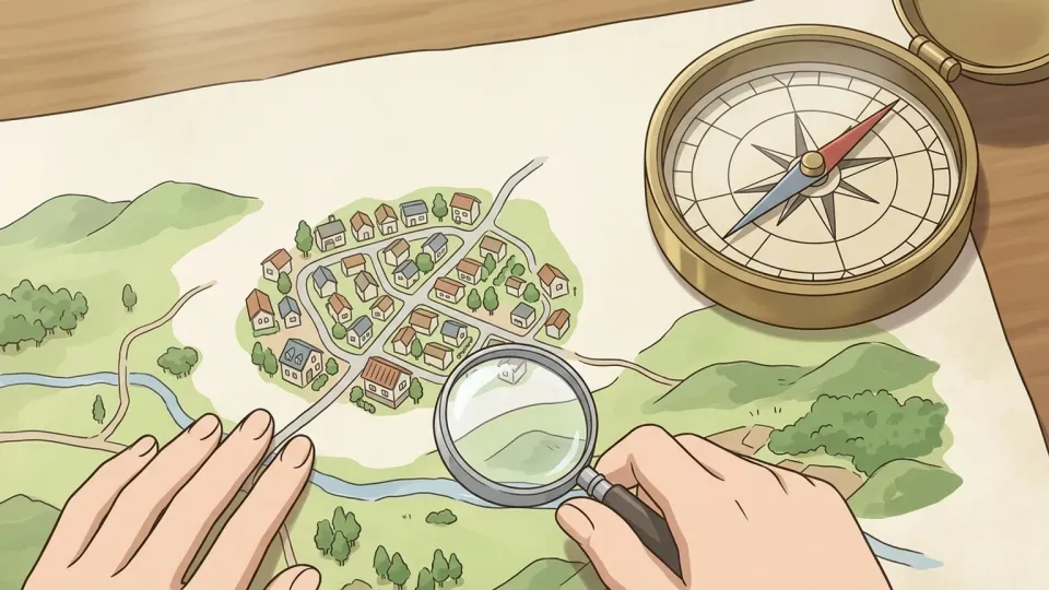 北東部にある町を示す地図のイラスト