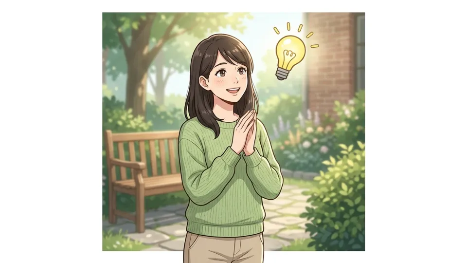 女性がアイデアを思い浮かべているイラスト