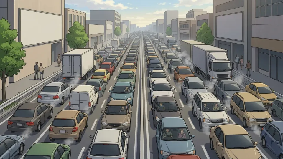 交通渋滞の激しい街の道路
