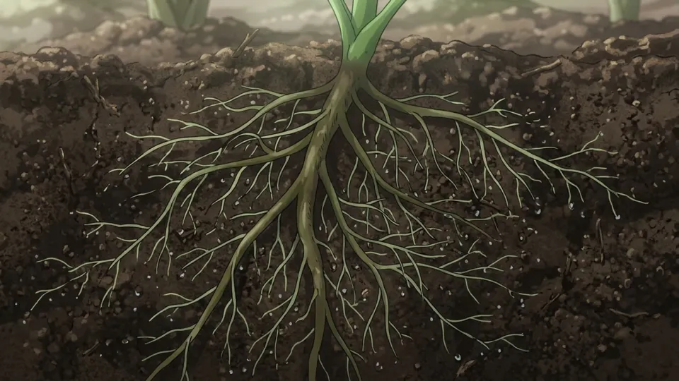 土壌から栄養を吸収する植物の根