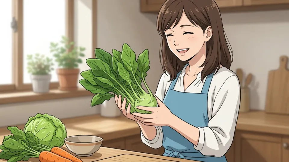 新鮮な野菜を持つ女性
